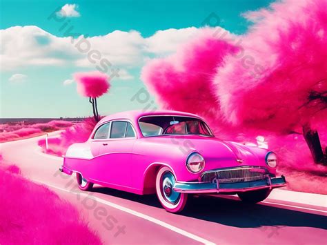 Vintage Classic Car Pink Wallpaper Ai Generate Photo | JPG Free ...