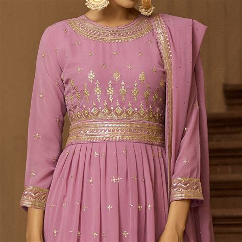 Pink Sequins Embroidered Georgette Semi Stitched Anarkali Suit