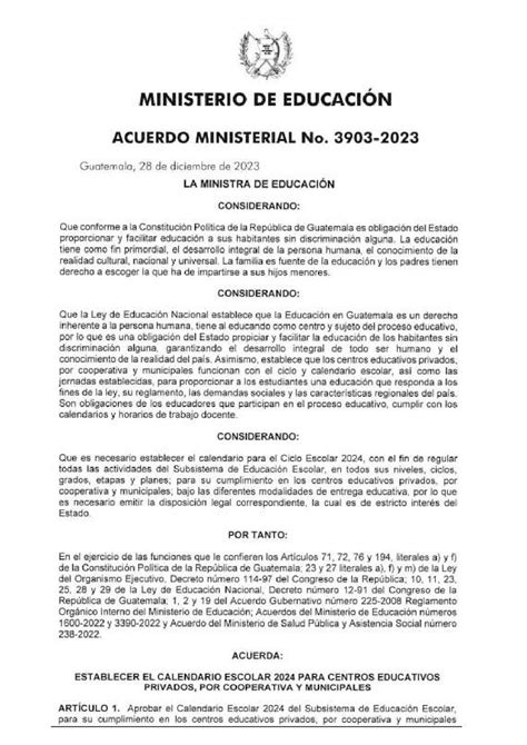 Archivo Acuerdo Ministerial Calendario Escolar Privados Por