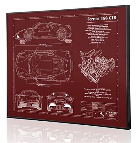 Ferrari 488 Gtb Blueprint Artwork Laser Marked And Personalized The