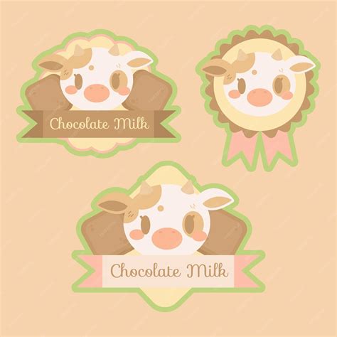 Premium Vector Four Stickers Of Milk With A Cow And A Ribbon That