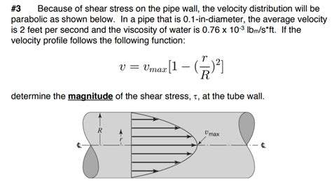 Solved 3 Because Of Shear Stress On The Pipe Wall The Chegg