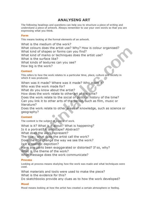 PAINTING ANALYSIS - ESL worksheet by merso79