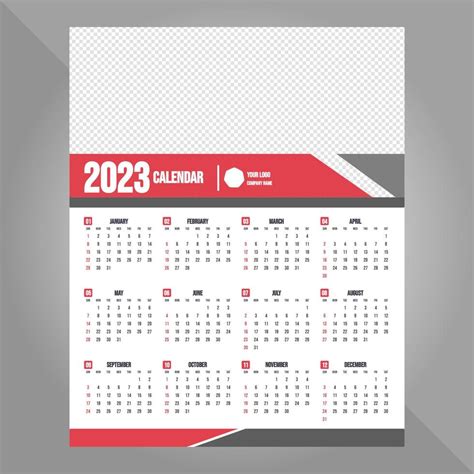 Grey and red 2023 calendar 10686736 Vector Art at Vecteezy