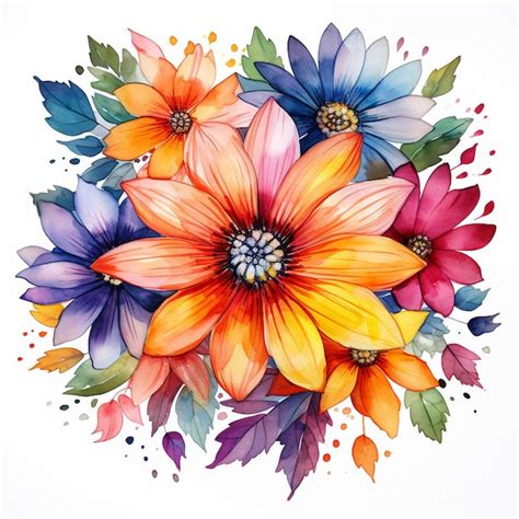 Premium Photo A Vector Watercolor Flowers On White Background