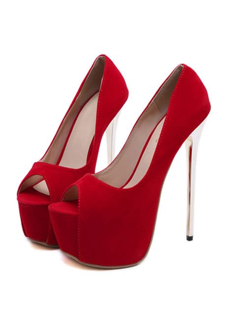 Chaussures Sexy Femme Rouge Bout Ouvert Talon Aigu Platefome En Pu