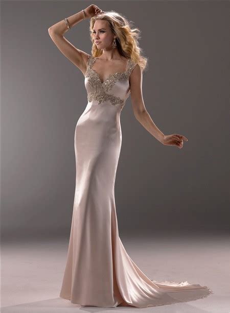 Sexy Sheath Sweetheart Champagne Colored Satin Beaded Wedding Dress