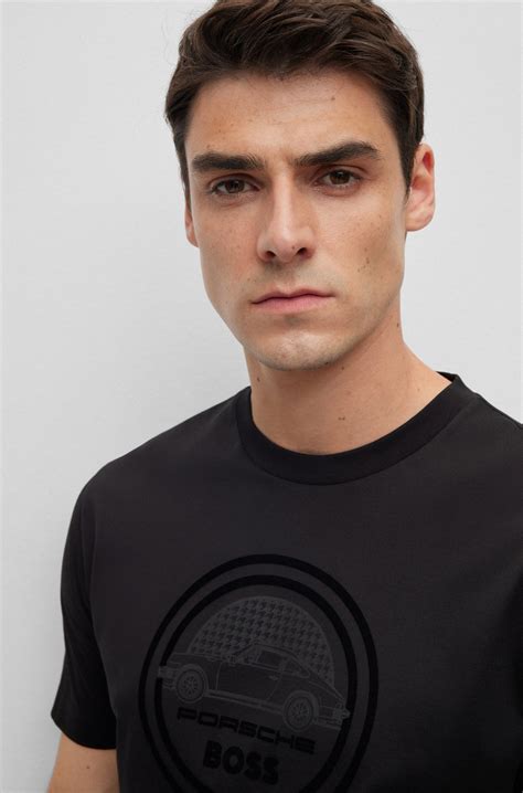 Boss Porsche X Boss Mercerized Cotton T Shirt With Flocked Logo Black