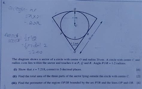 The Diagram Shows A Sector Of A Circle With Centre O And Radius Cm