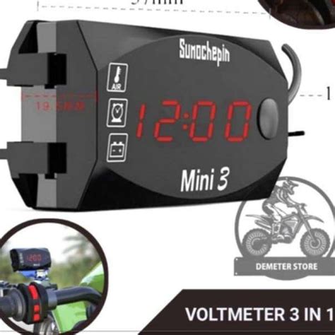 Jual VoltMeter Aki 3 IN 1 Jam Suhu Volt Meter ACCU Alat Pengukur Aki