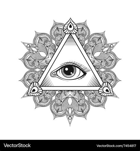 All seeing eye pyramid symbol Tattoo Royalty Free Vector