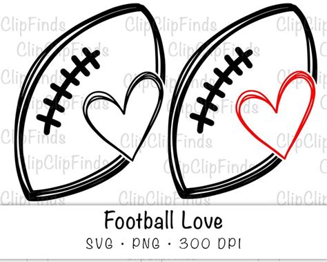 Football Love Outline Doodle Football With Heart Football SVG Vector