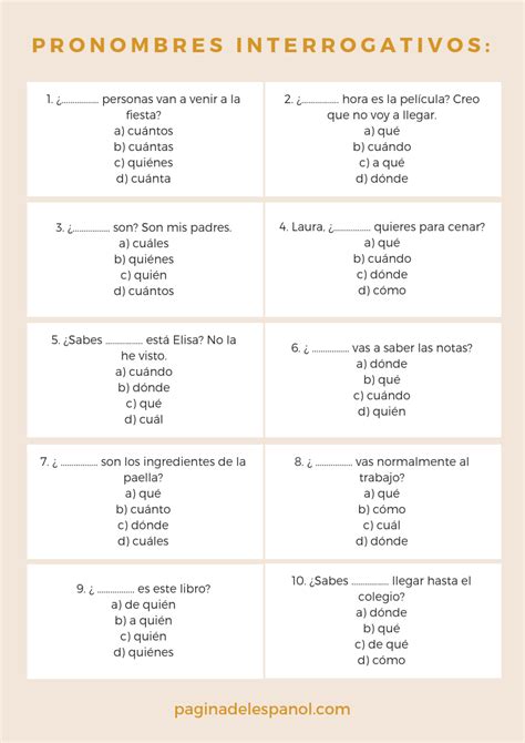 Pronombres Interrogativos Pronombres Interrogativos Ejercicios Para