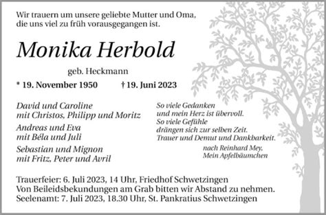 Traueranzeigen Von Monika Herbold Trauerportal Ihrer Tageszeitung