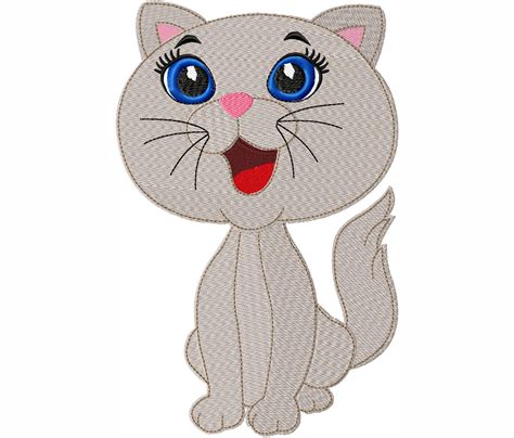 Cat Embroidery Design Cute Cat Machine Embroidery Cat Etsy