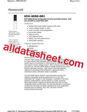 HIH 4000 004 Datasheet PDF Honeywell Solid State Electronics Center