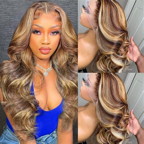 Highlight Ombre Body Wave Lace Front Wig Human Hair Pre Plucked Colored