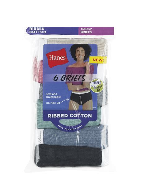 Hanes Womens Ribbed Cotton Brief Underwear 6 Pack