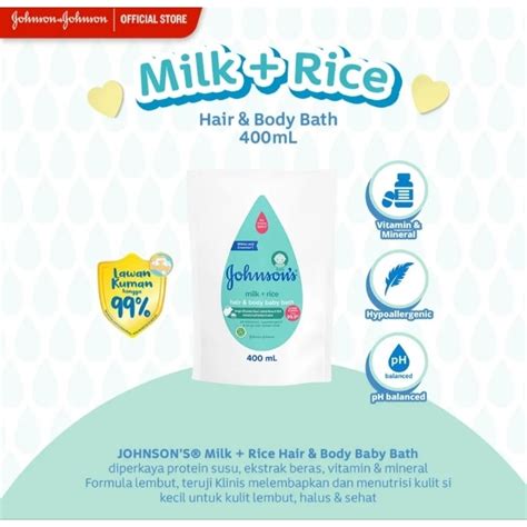 Jual SABUN DAN SHAMPO BAYI 2 IN 1 JOHNSONS BABY BATH MILK RICE REFILL