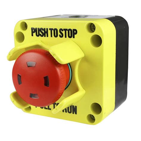 ASI Emergency Stop Button Control Station with Visual Indicator, Push-Pull to Release, Vertical ...