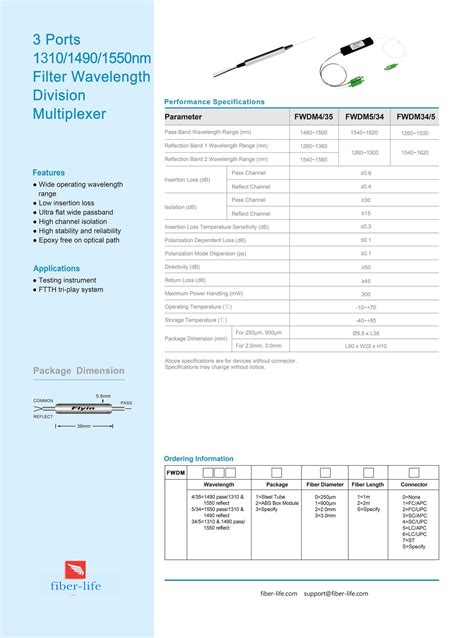 1310 1550 1490nm Fwdm Filter WDM Filter Wavelength Division Multiplexer