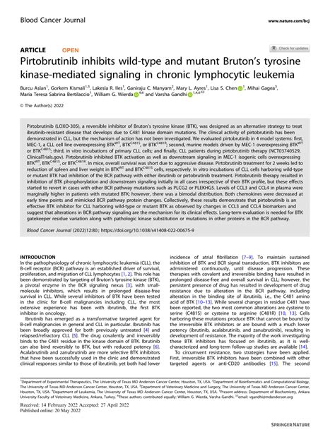 Pdf Pirtobrutinib Inhibits Wild Type And Mutant Brutons Tyrosine