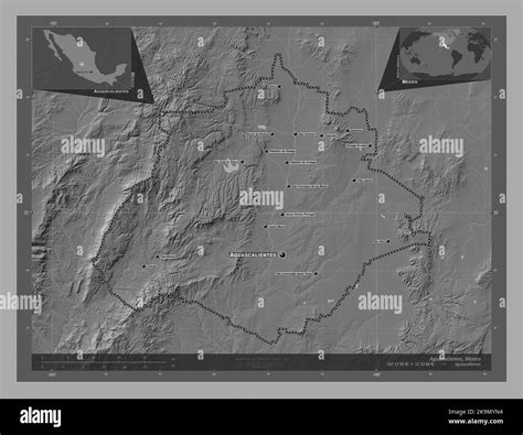 Aguascalientes State Of Mexico Bilevel Elevation Map With Lakes And