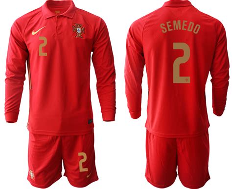 Men European Cup Portugal Home Red Long Sleeve Soccer Jersey On