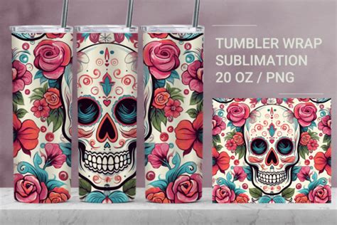 Sugar Skulls Sublimation Tumbler Wrap Graphic By Kmarinadesign