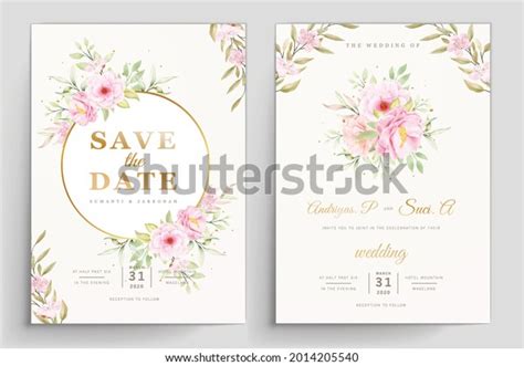 Watercolor Pink Roses Wedding Invitation Card Stock Vector Royalty