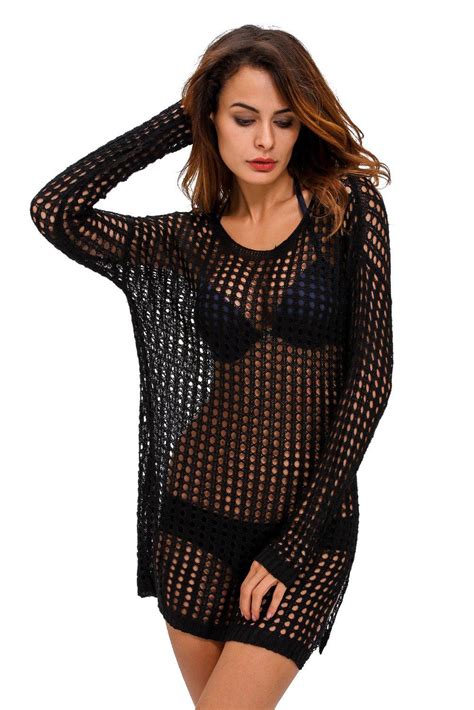 Black Crochet Cover Up Beach Wear Dresses Beach Coverup Dress Fashion