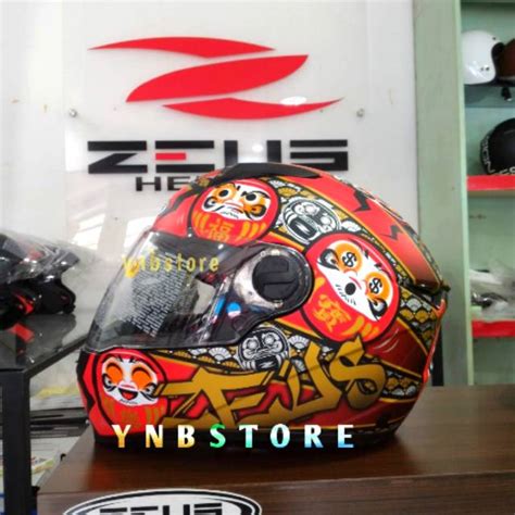 Jual Helm Zeus Fullface Zs Daruma Al Matte Black Red Matt Doff Dop