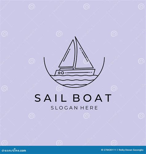 Sail Boat Logo Line Minimalist Vector Design With Wave Logo And Emblem