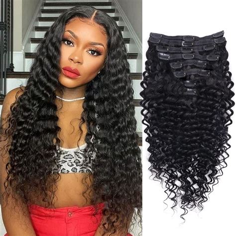 Amazon Tahikie Deep Wave Clip Ins Human Hair Extensions For Women