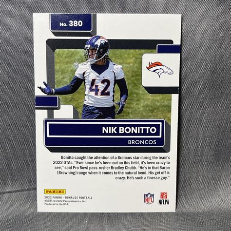 Nik Bonitto Panini Donruss Rated Rookie Rc Denver Broncos Ebay