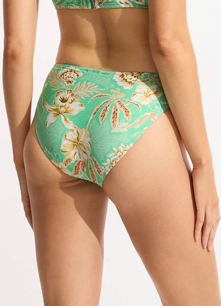 Seafolly Eden Longline Tri Bikini With Ruched Side Retro Bottom Mint