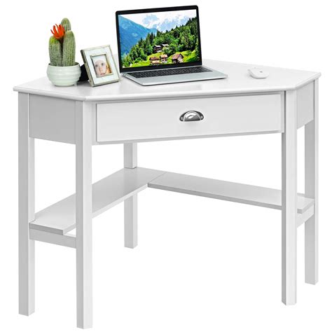 Buy Tangkula White Corner Desk, Corner Computer Desk with Drawer for ...