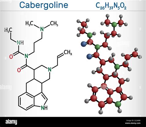 Cabergoline molecule. It is drug, ergot derivative, dopamine receptor, prolactin inhibitor ...