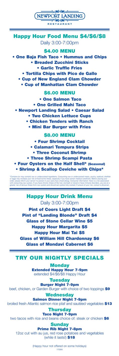 Newport Landing Menu | OC Restaurant Guides