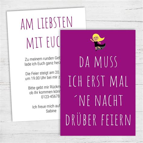 Einladung Zum Geburtstag Da Muss Ich Erst Mal Ne Nacht Dr Ber Feiern