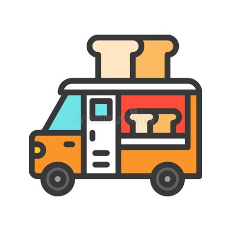 Bread Truck Vector Food Truck Line Style Editable Stroke Icon Stock