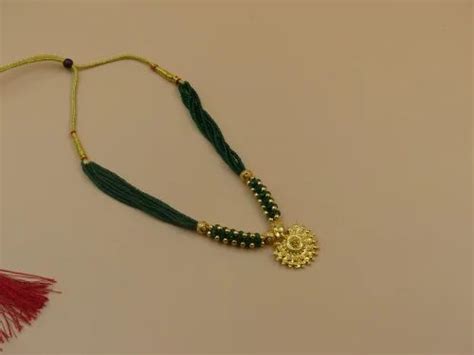 Breathtaking Bangalore Green Beaded Necklace With Laxmi Pendant A