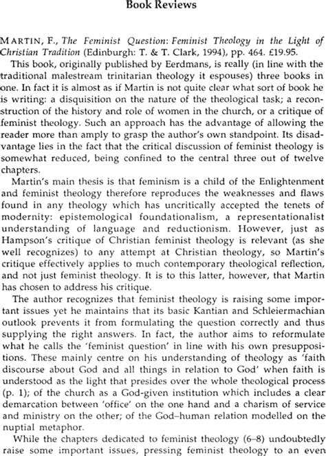 Book Reviews Martin F The Feminist Question Feminist Theology In