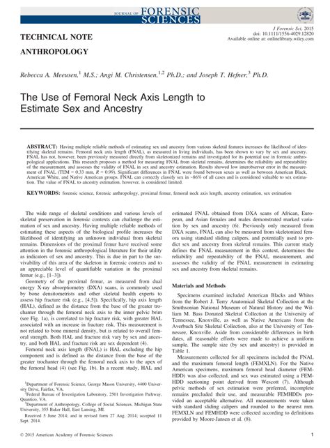 Pdf The Use Of Femoral Neck Axis Length To Estimate Sex And Ancestry