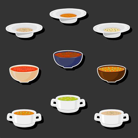 Illustration On Theme Big Set Various Types Beautiful Tasty Edible Hot Homemade Soups 43121041