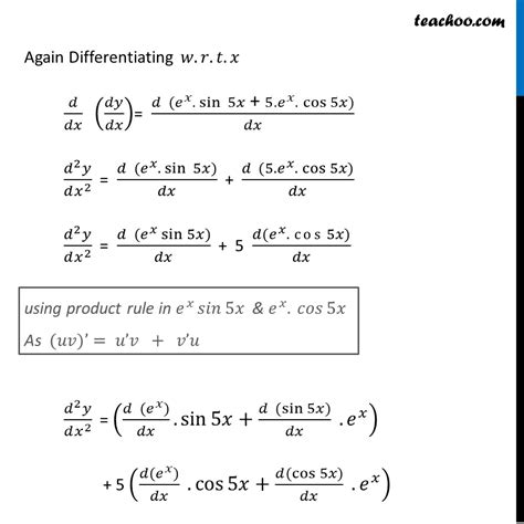 Ex 5 7 6 Class 12 Maths Find Second Order Derivative Of E X Sin 5x