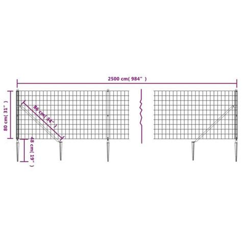 Viesurchoix Clôture en treillis métallique et ancrage anthracite 0 8x25