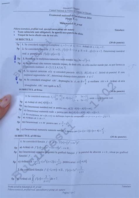 Simulare BAC 2024 Subiecte la matematică și baremul la simularea