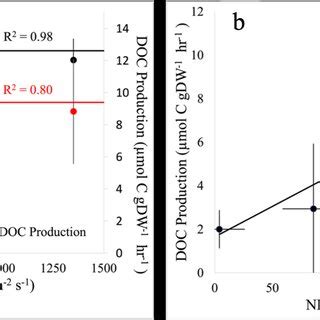 A Observed Circles And Modeled Lines Doc Production And Npp