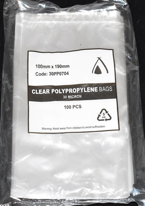 30um Clear Polypropylene Bags 190mm X 100mm Pack 100 Gst Included